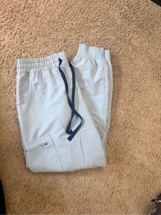 Figs Tops - Figs Dusty Blue Jogger Scrub Pants with Navy Drawstring